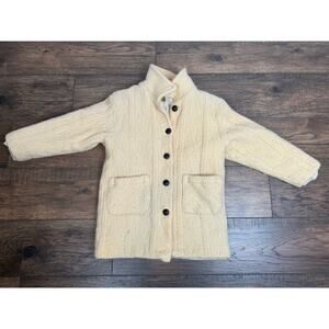 Boyne Valley Weavers Irish Womens Cream Wool Knit Fisherman Sweater Coat Small